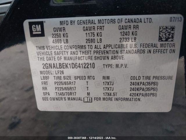 Photo 8 VIN: 2GNALBEK1D6412210 - CHEVROLET EQUINOX 