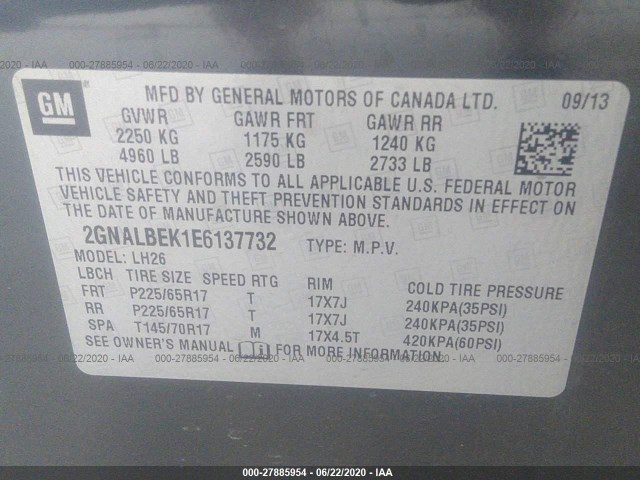 Photo 8 VIN: 2GNALBEK1E6137732 - CHEVROLET EQUINOX 