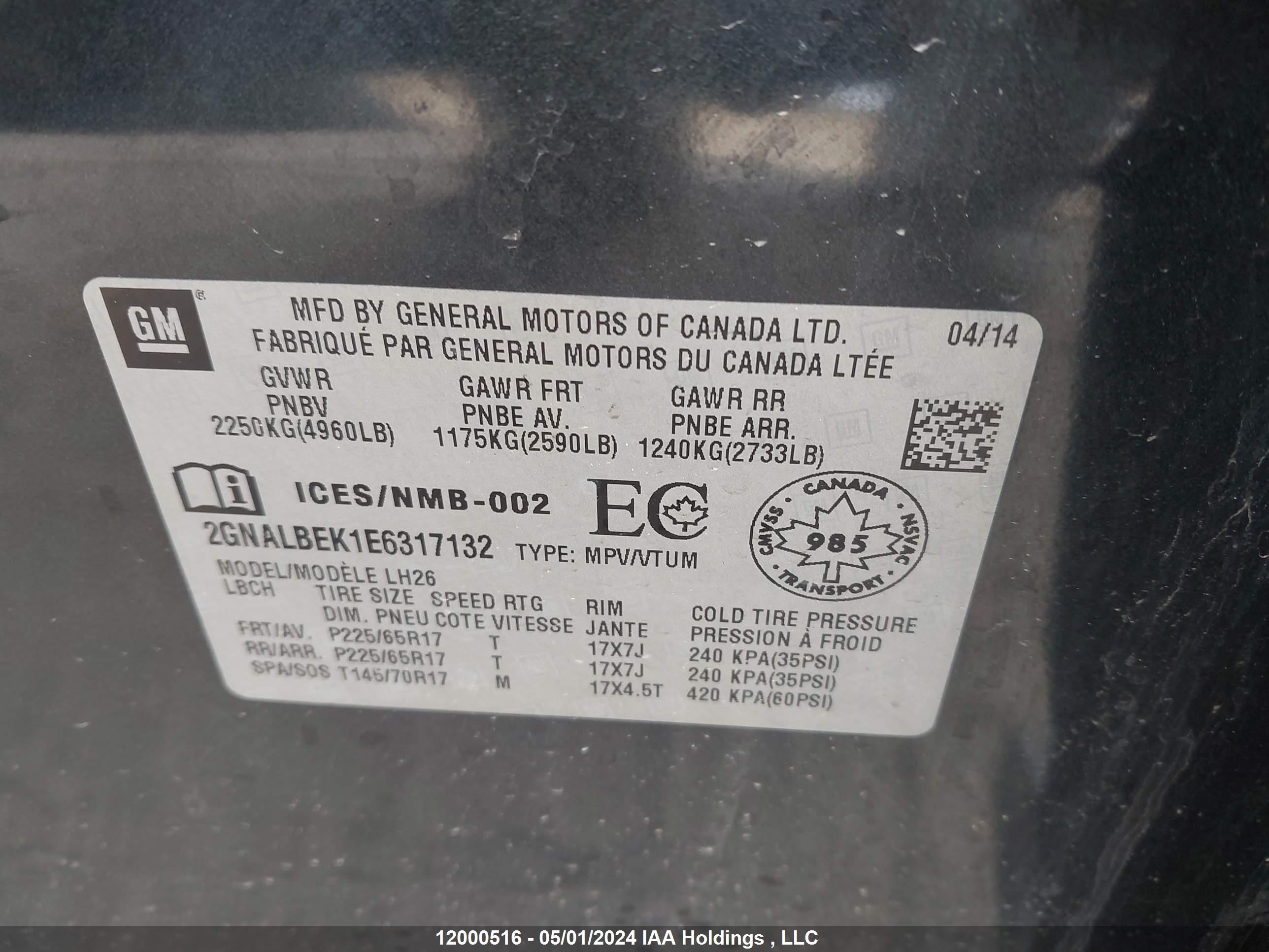 Photo 8 VIN: 2GNALBEK1E6317132 - CHEVROLET EQUINOX 