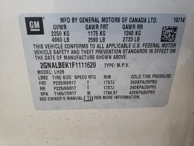 Photo 12 VIN: 2GNALBEK1F1111629 - CHEVROLET EQUINOX LT 