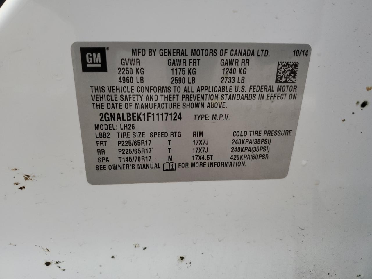 Photo 11 VIN: 2GNALBEK1F1117124 - CHEVROLET EQUINOX 