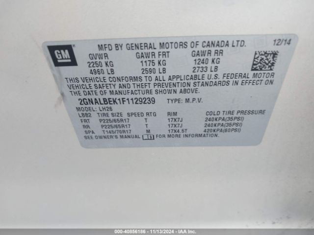 Photo 8 VIN: 2GNALBEK1F1129239 - CHEVROLET EQUINOX 