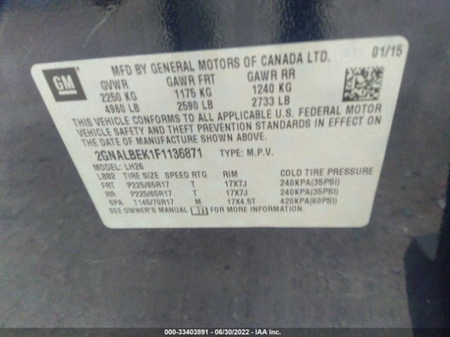 Photo 8 VIN: 2GNALBEK1F1136871 - CHEVROLET EQUINOX 