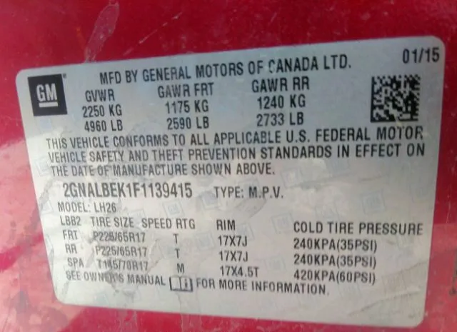 Photo 8 VIN: 2GNALBEK1F1139415 - CHEVROLET EQUINOX 