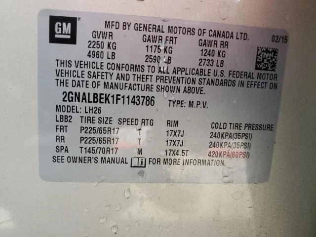 Photo 11 VIN: 2GNALBEK1F1143786 - CHEVROLET EQUINOX LT 