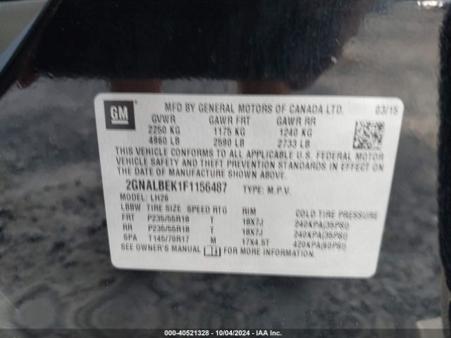 Photo 8 VIN: 2GNALBEK1F1156487 - CHEVROLET EQUINOX 