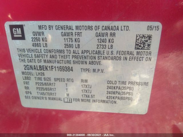 Photo 8 VIN: 2GNALBEK1F1169384 - CHEVROLET EQUINOX 