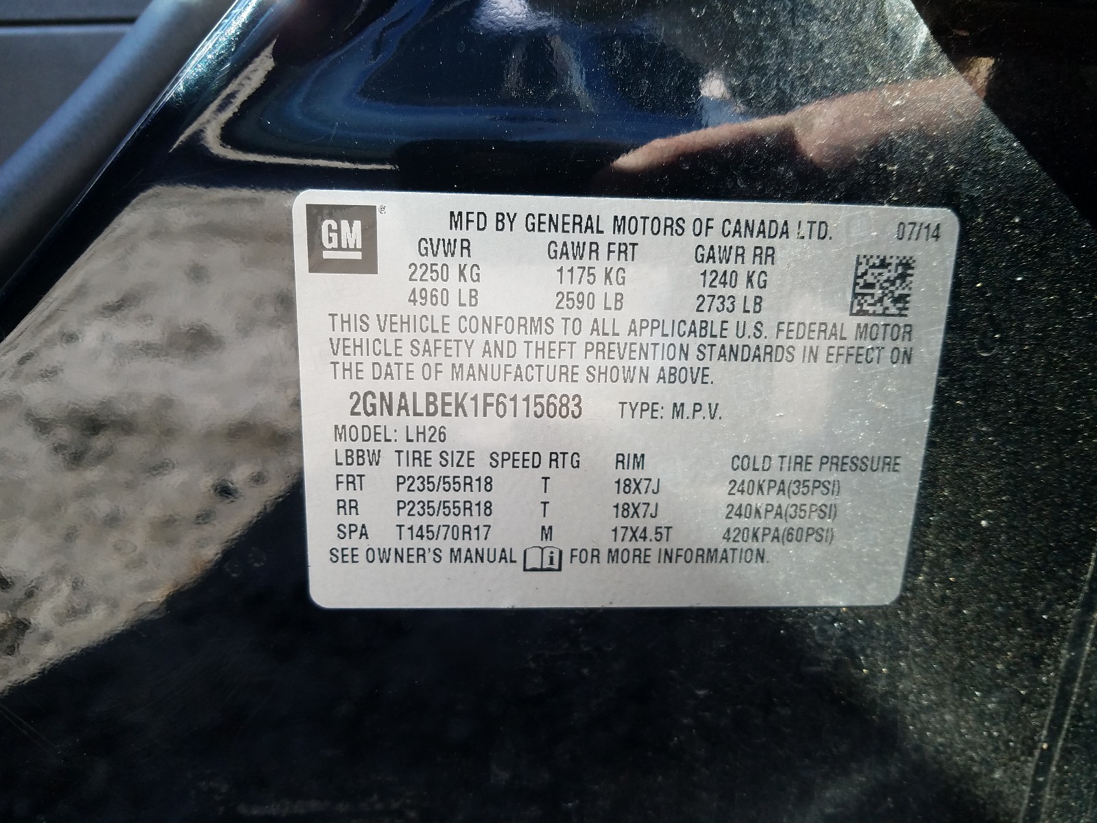 Photo 9 VIN: 2GNALBEK1F6115683 - CHEVROLET EQUINOX LT 