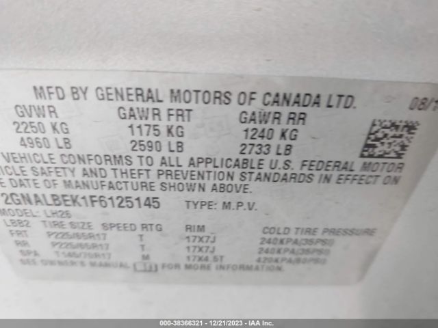 Photo 8 VIN: 2GNALBEK1F6125145 - CHEVROLET EQUINOX 