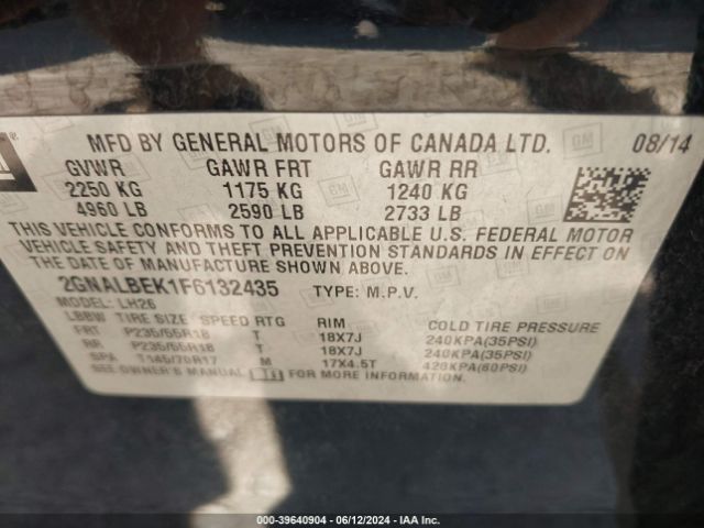 Photo 8 VIN: 2GNALBEK1F6132435 - CHEVROLET EQUINOX 