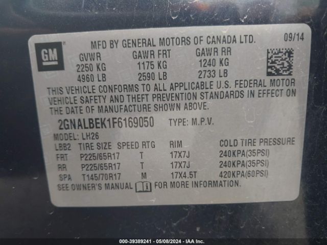 Photo 8 VIN: 2GNALBEK1F6169050 - CHEVROLET EQUINOX 