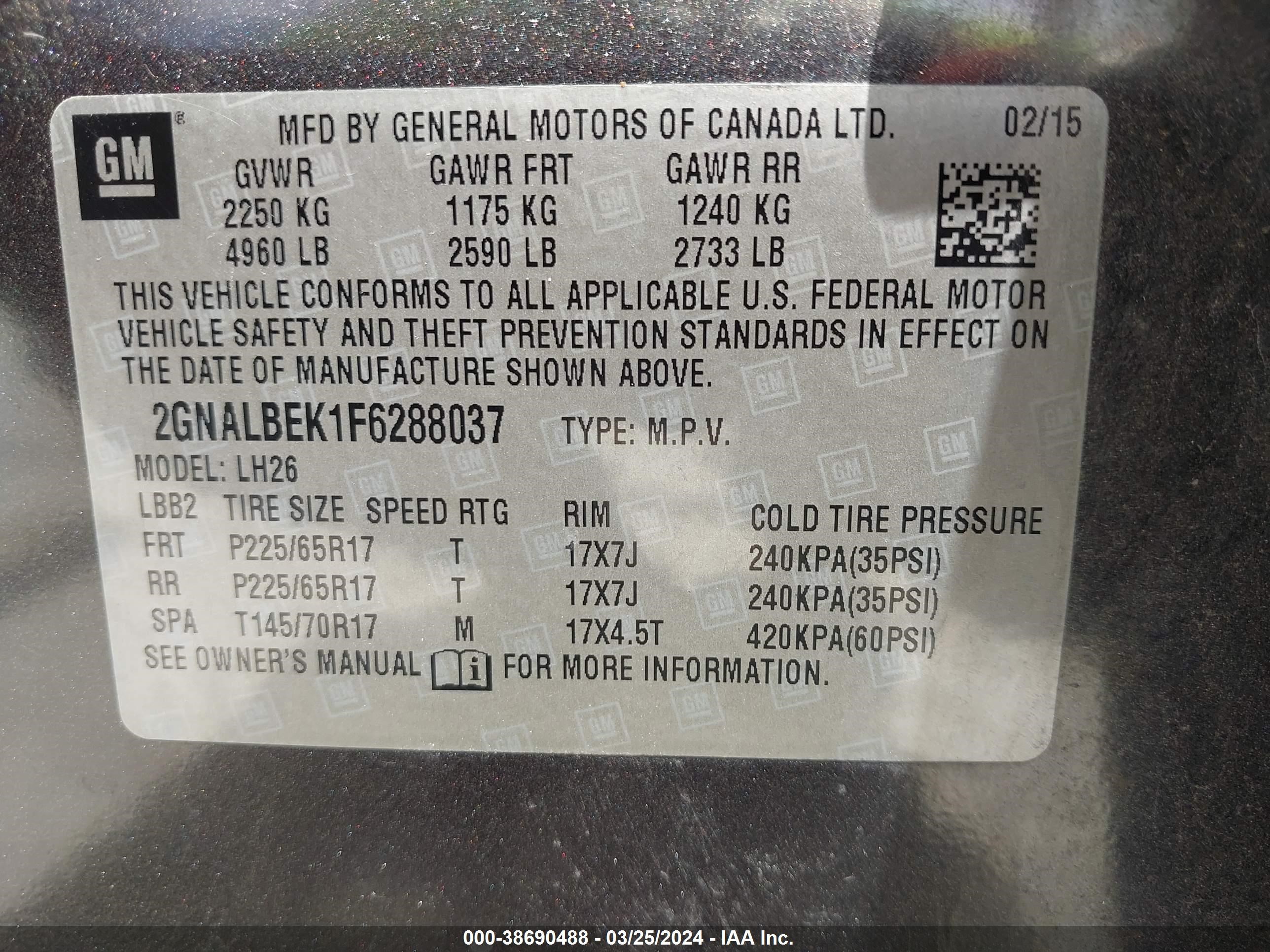 Photo 8 VIN: 2GNALBEK1F6288037 - CHEVROLET EQUINOX 