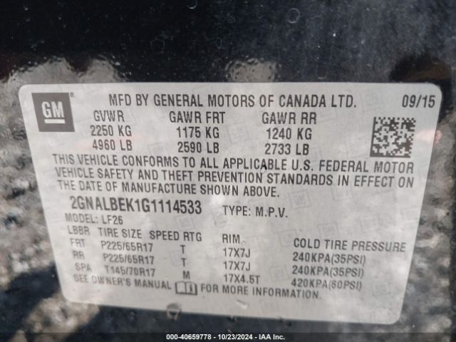 Photo 8 VIN: 2GNALBEK1G1114533 - CHEVROLET EQUINOX 