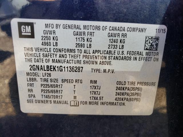 Photo 9 VIN: 2GNALBEK1G1136287 - CHEVROLET EQUINOX LS 