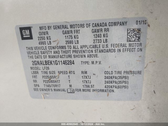 Photo 8 VIN: 2GNALBEK1G1146284 - CHEVROLET EQUINOX 