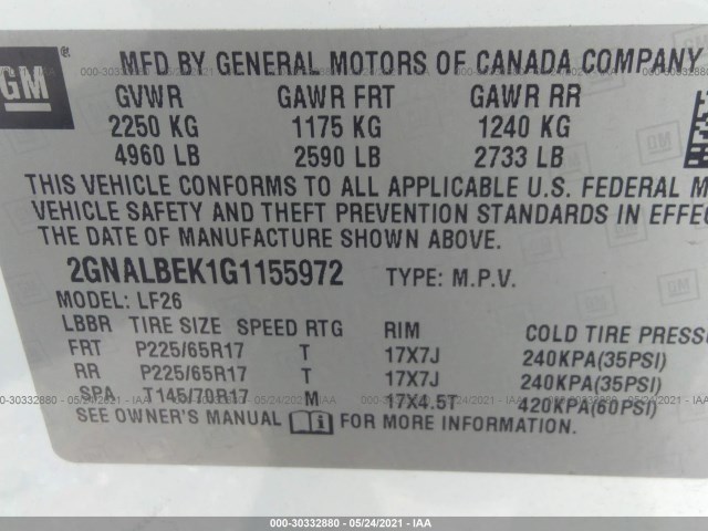 Photo 8 VIN: 2GNALBEK1G1155972 - CHEVROLET EQUINOX 