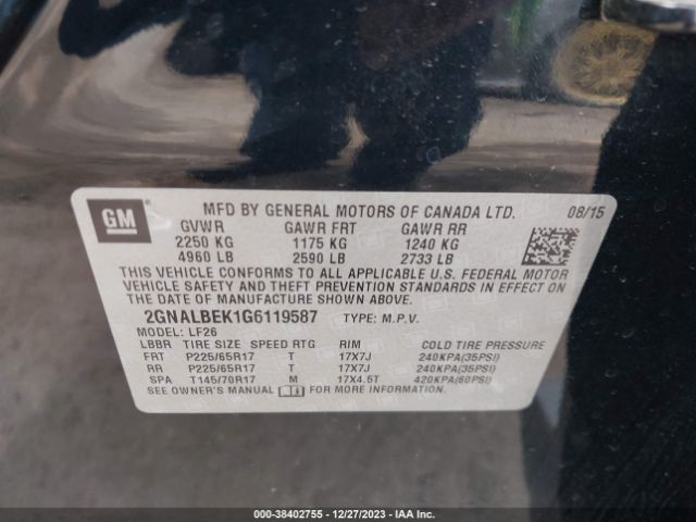 Photo 8 VIN: 2GNALBEK1G6119587 - CHEVROLET EQUINOX 