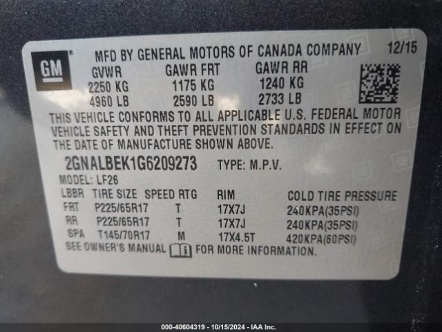 Photo 8 VIN: 2GNALBEK1G6209273 - CHEVROLET EQUINOX 