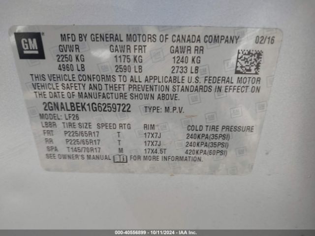 Photo 8 VIN: 2GNALBEK1G6259722 - CHEVROLET EQUINOX 