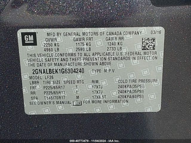 Photo 8 VIN: 2GNALBEK1G6304240 - CHEVROLET EQUINOX 