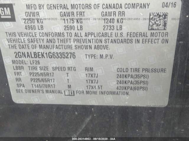 Photo 8 VIN: 2GNALBEK1G6335276 - CHEVROLET EQUINOX 