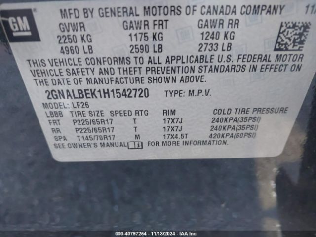 Photo 8 VIN: 2GNALBEK1H1542720 - CHEVROLET EQUINOX 