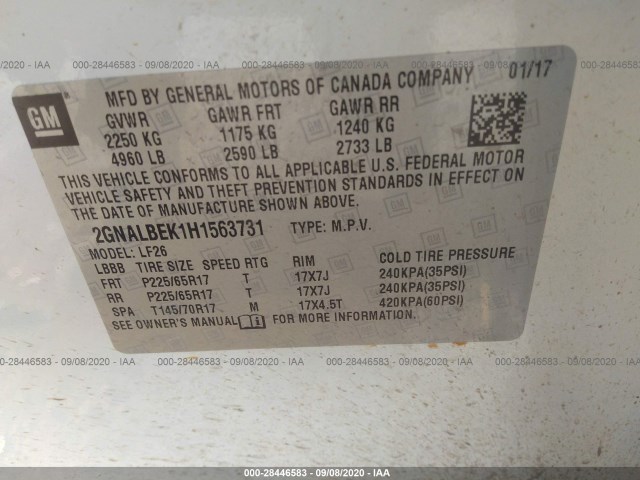 Photo 8 VIN: 2GNALBEK1H1563731 - CHEVROLET EQUINOX 