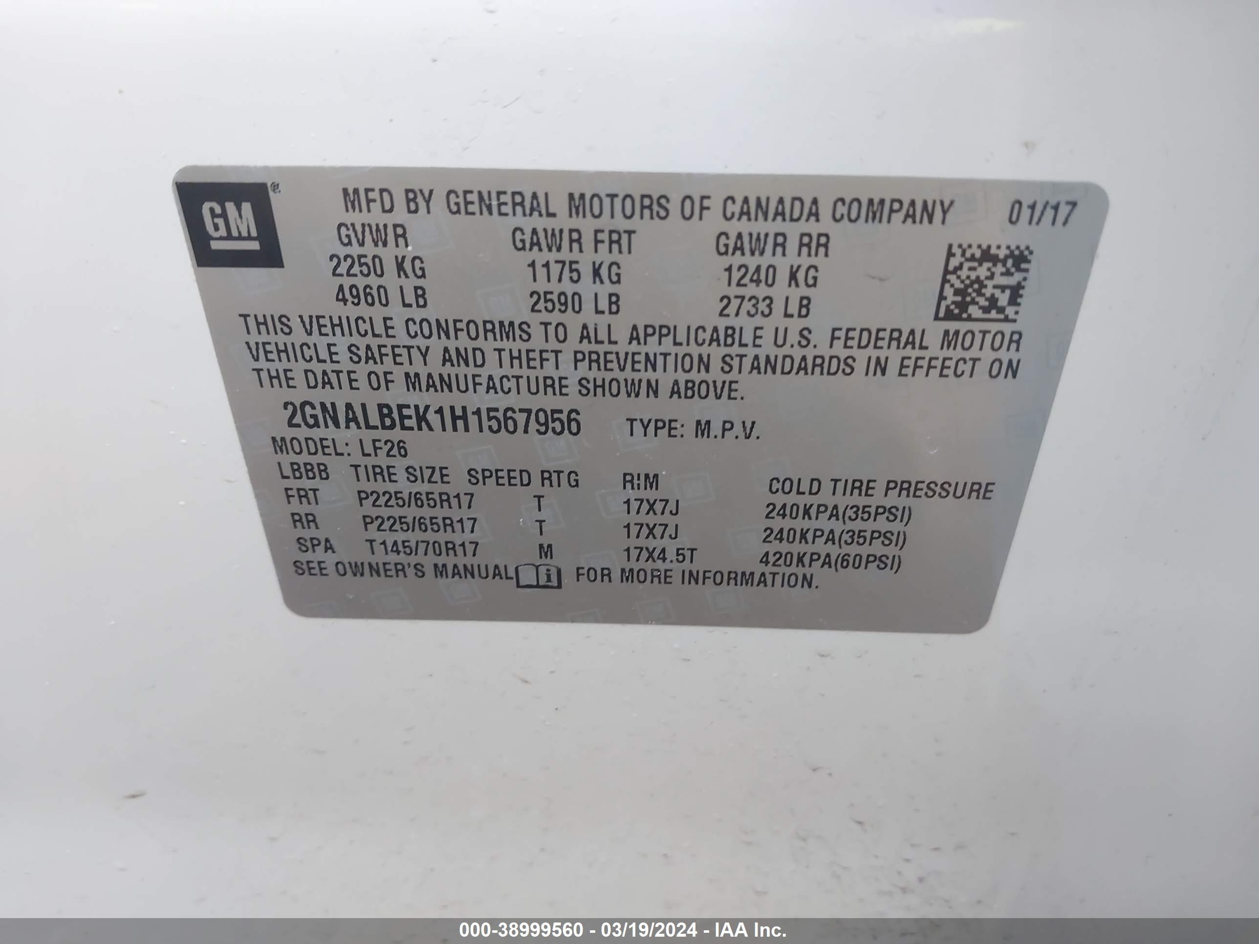 Photo 8 VIN: 2GNALBEK1H1567956 - CHEVROLET EQUINOX 