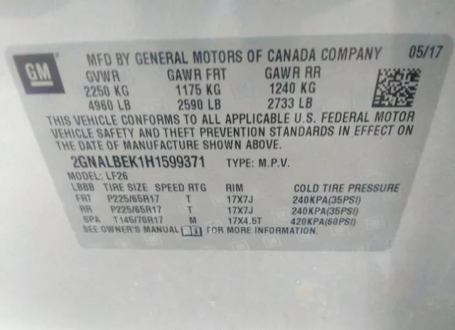 Photo 8 VIN: 2GNALBEK1H1599371 - CHEVROLET EQUINOX 