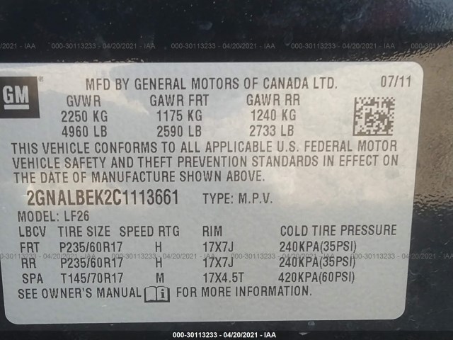 Photo 8 VIN: 2GNALBEK2C1113661 - CHEVROLET EQUINOX 