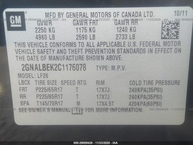 Photo 8 VIN: 2GNALBEK2C1176078 - CHEVROLET EQUINOX 