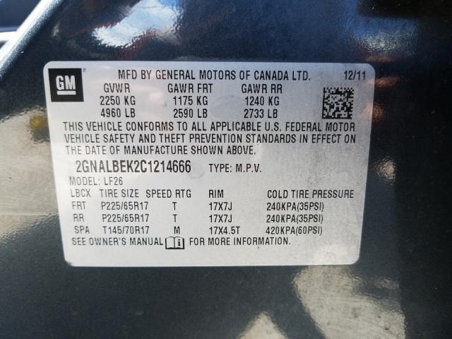 Photo 9 VIN: 2GNALBEK2C1214666 - CHEVROLET EQUINOX LS 