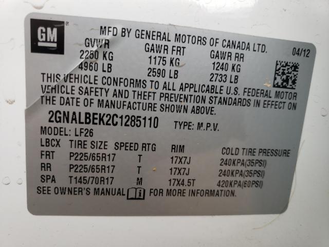 Photo 9 VIN: 2GNALBEK2C1285110 - CHEVROLET EQUINOX LS 