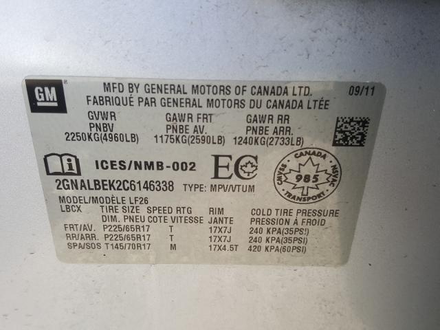 Photo 9 VIN: 2GNALBEK2C6146338 - CHEVROLET EQUINOX LS 