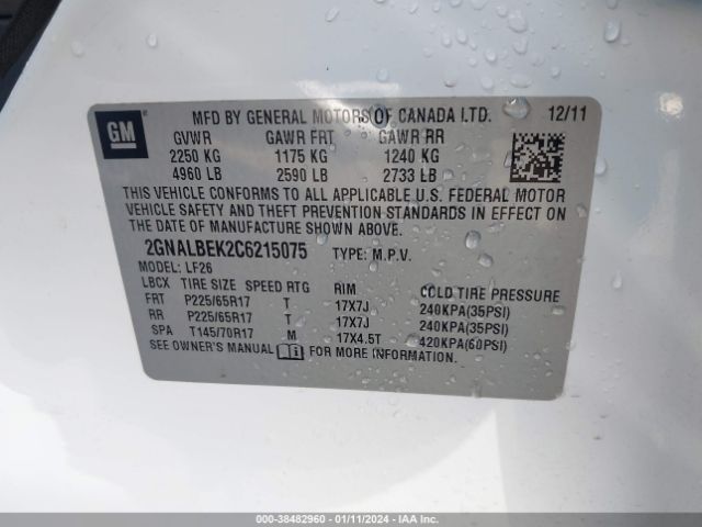 Photo 8 VIN: 2GNALBEK2C6215075 - CHEVROLET EQUINOX 