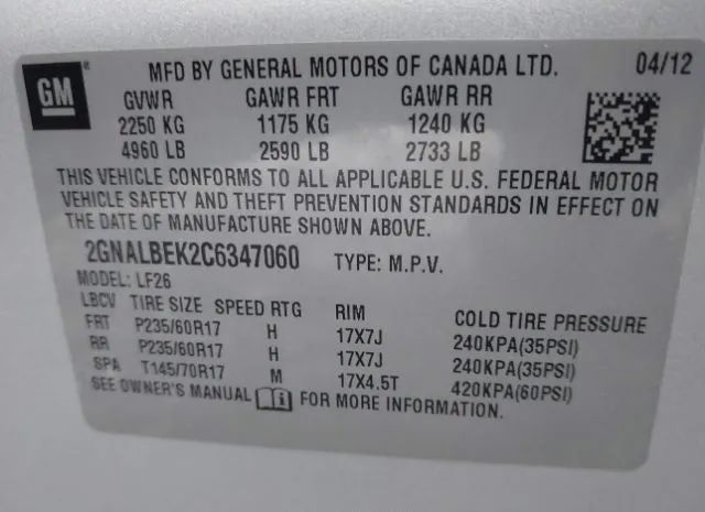 Photo 8 VIN: 2GNALBEK2C6347060 - CHEVROLET EQUINOX 