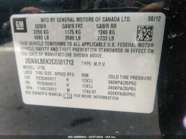 Photo 8 VIN: 2GNALBEK2C6381712 - CHEVROLET EQUINOX 