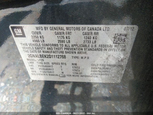 Photo 8 VIN: 2GNALBEK2D1112768 - CHEVROLET EQUINOX 