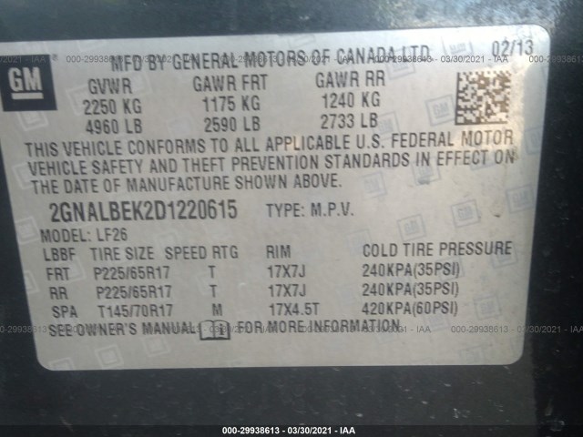 Photo 8 VIN: 2GNALBEK2D1220615 - CHEVROLET EQUINOX 