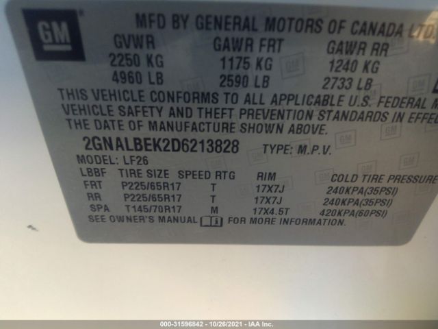 Photo 8 VIN: 2GNALBEK2D6213828 - CHEVROLET EQUINOX 