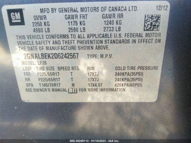 Photo 8 VIN: 2GNALBEK2D6242567 - CHEVROLET EQUINOX 