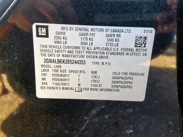 Photo 9 VIN: 2GNALBEK2E6244353 - CHEVROLET EQUINOX LT 