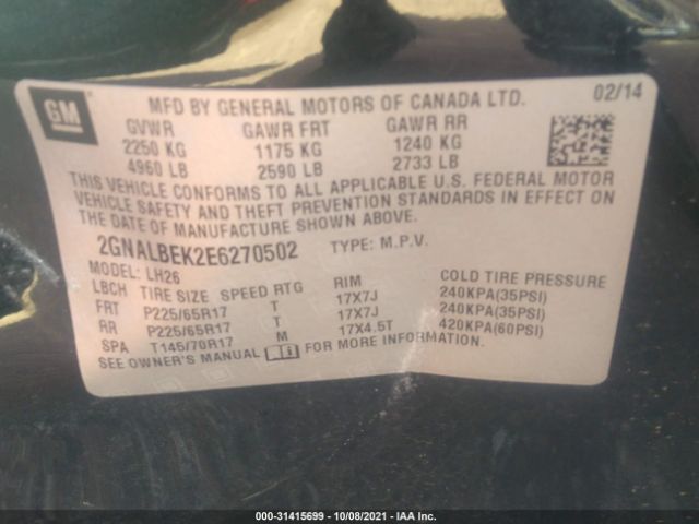 Photo 8 VIN: 2GNALBEK2E6270502 - CHEVROLET EQUINOX 