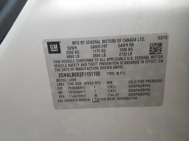 Photo 9 VIN: 2GNALBEK2F1151198 - CHEVROLET EQUINOX LT 