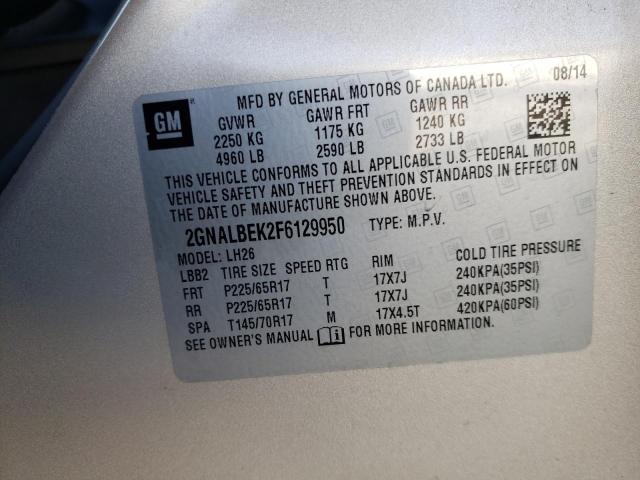 Photo 9 VIN: 2GNALBEK2F6129950 - CHEVROLET EQUINOX LT 