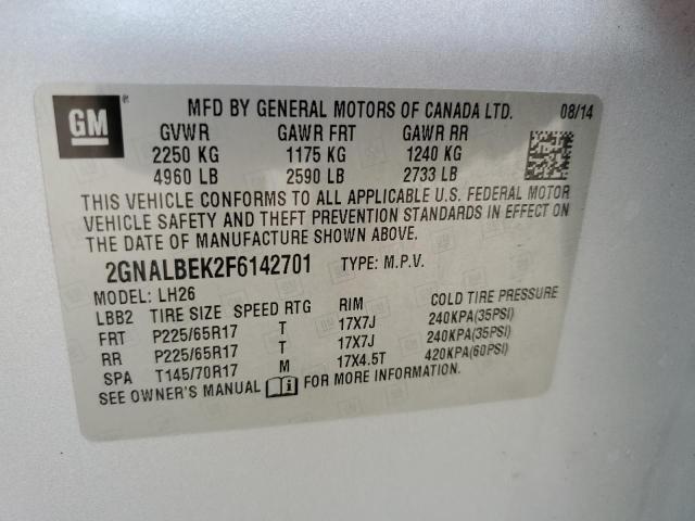 Photo 12 VIN: 2GNALBEK2F6142701 - CHEVROLET EQUINOX LT 