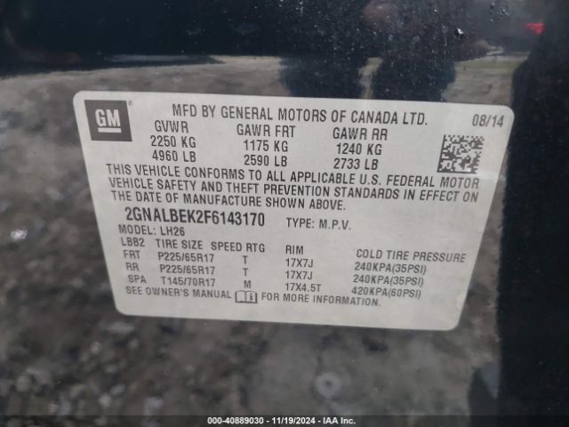 Photo 8 VIN: 2GNALBEK2F6143170 - CHEVROLET EQUINOX 