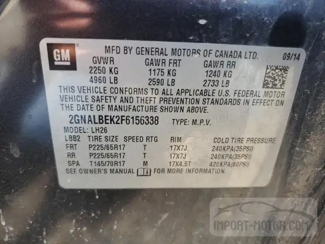 Photo 11 VIN: 2GNALBEK2F6156338 - CHEVROLET EQUINOX 