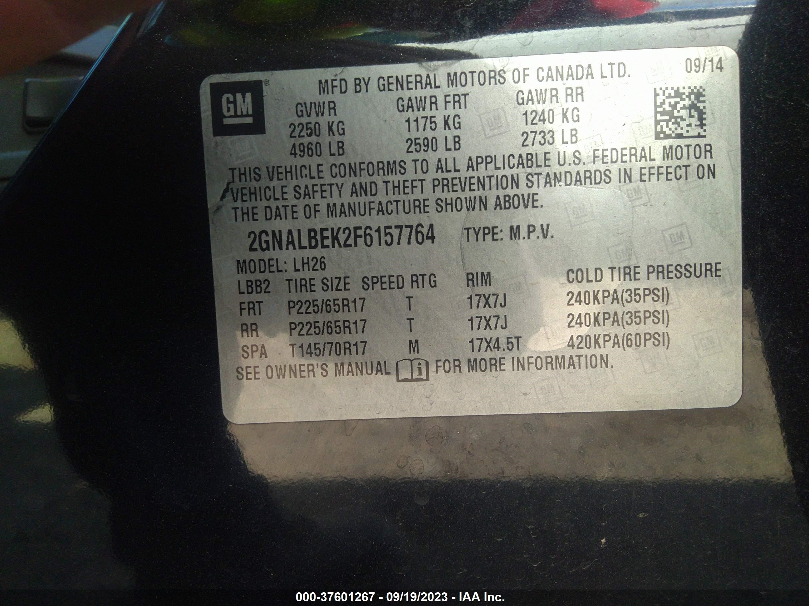 Photo 8 VIN: 2GNALBEK2F6157764 - CHEVROLET EQUINOX 