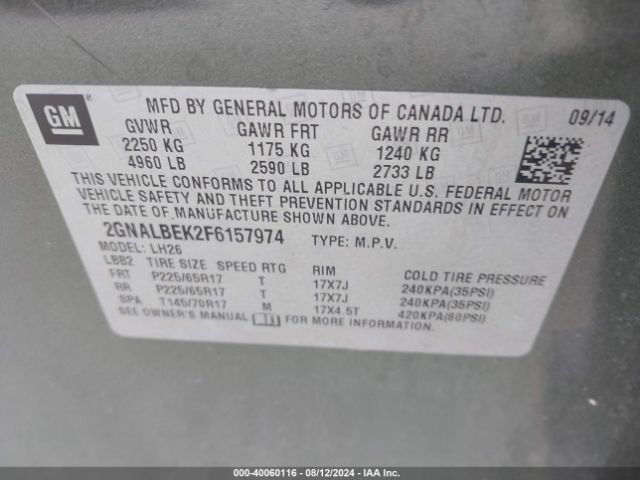 Photo 8 VIN: 2GNALBEK2F6157974 - CHEVROLET EQUINOX 